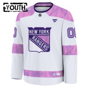 Lasten NHL New York Rangers Pelipaita Custom Fanatics Hockey Fights Cancer Practice 2024-25 Valkoinen